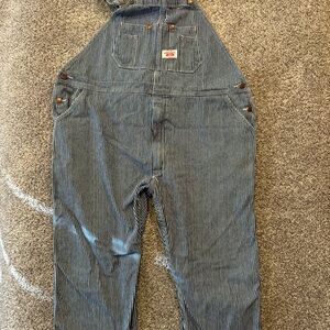 Round House Bib Overall Mens  44x30 Stripe Conductor Railroad Farmer Ranch Denim